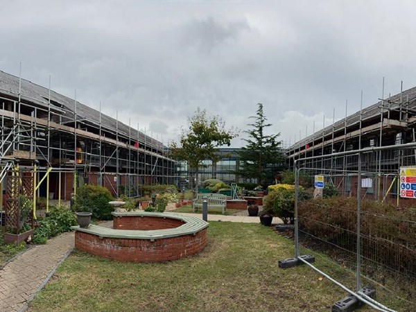 Commercial building scaffolding